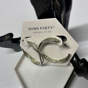 BP Silver and Green Hoop Earrings